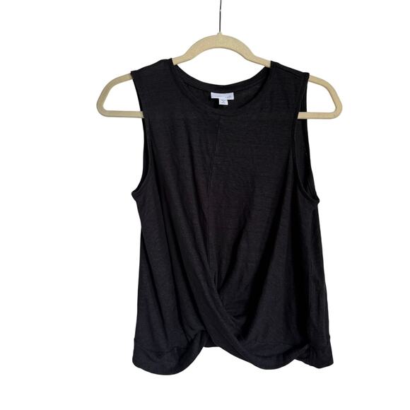 J. Jill Womens Black Draped Twist Front We Love Linen Tank Size Medium Petite - Picture 2 of 7
